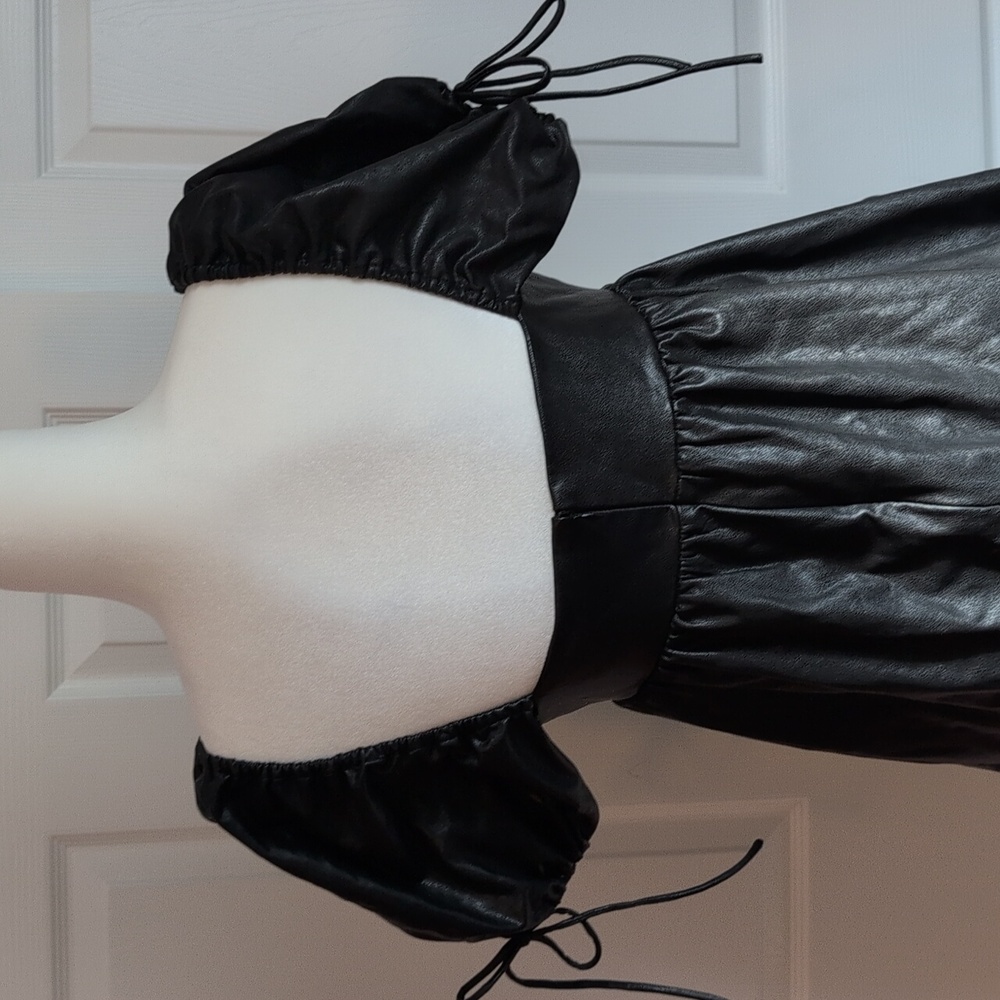 Amanda Uprichard Black Puff Sleeve Vegan Leather Mini Dress - Picture 6 of 12